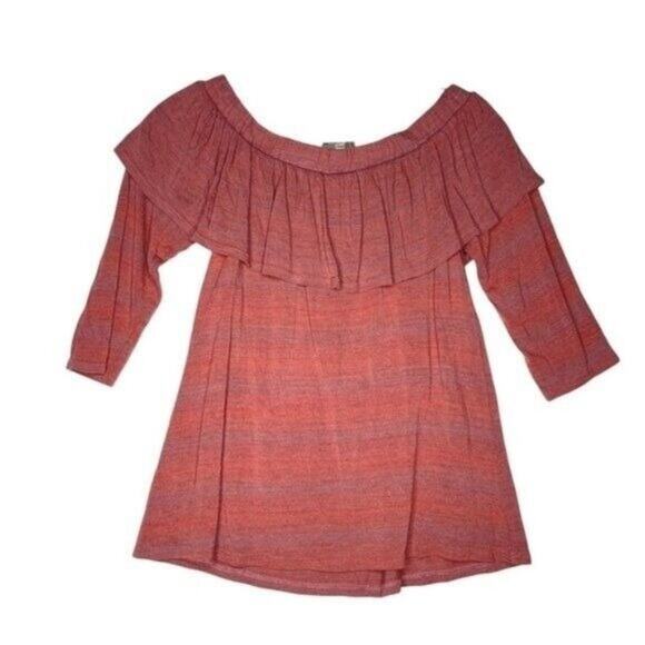 Dolan Womens Size Petite XS Light Red Off The Shoulder Ruffle 3/4 Sleeve Blouse - Picture 1 of 12